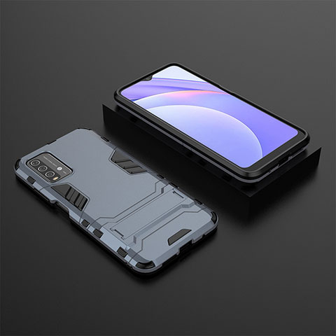 Custodia Silicone e Plastica Opaca Cover con Supporto per Xiaomi Redmi 9T 4G Blu