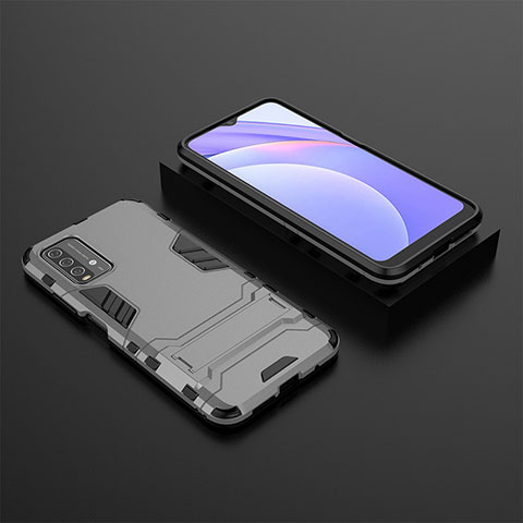 Custodia Silicone e Plastica Opaca Cover con Supporto per Xiaomi Redmi 9T 4G Grigio