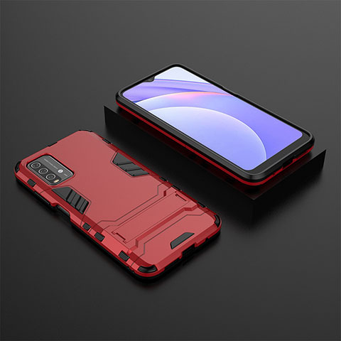 Custodia Silicone e Plastica Opaca Cover con Supporto per Xiaomi Redmi 9T 4G Rosso