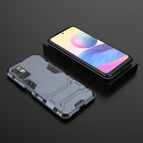 Custodia Silicone e Plastica Opaca Cover con Supporto per Xiaomi Redmi Note 10 5G Blu