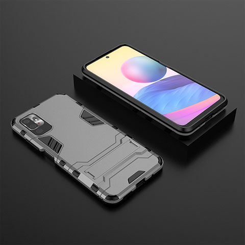 Custodia Silicone e Plastica Opaca Cover con Supporto per Xiaomi Redmi Note 10 5G Grigio