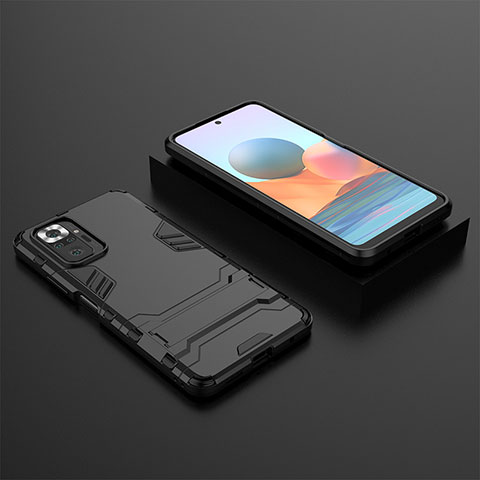 Custodia Silicone e Plastica Opaca Cover con Supporto per Xiaomi Redmi Note 10 Pro Max Nero