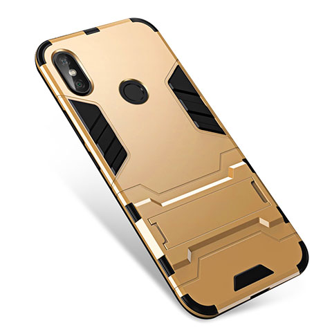 Custodia Silicone e Plastica Opaca Cover con Supporto per Xiaomi Redmi Note 5 Pro Oro