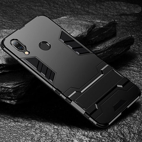 Custodia Silicone e Plastica Opaca Cover con Supporto per Xiaomi Redmi Note 7 Nero