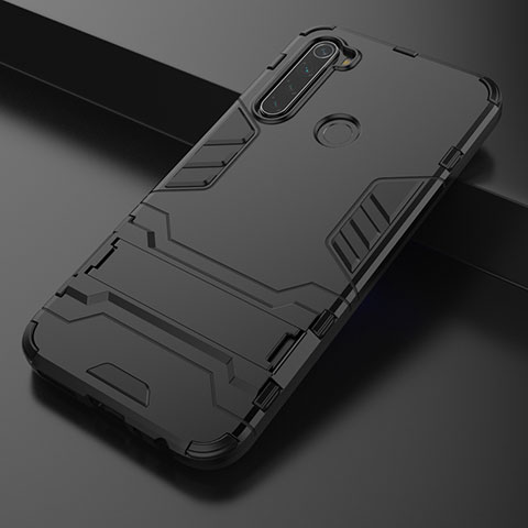 Custodia Silicone e Plastica Opaca Cover con Supporto per Xiaomi Redmi Note 8 (2021) Nero