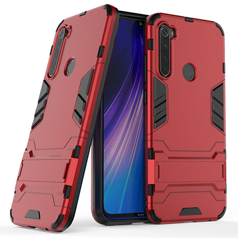 Custodia Silicone e Plastica Opaca Cover con Supporto per Xiaomi Redmi Note 8 (2021) Rosso