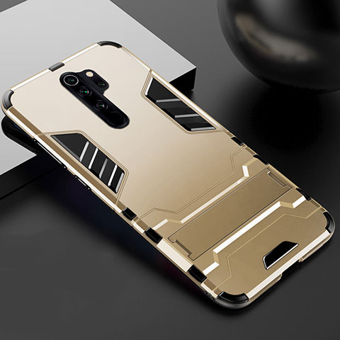 Custodia Silicone e Plastica Opaca Cover con Supporto per Xiaomi Redmi Note 8 Pro Oro