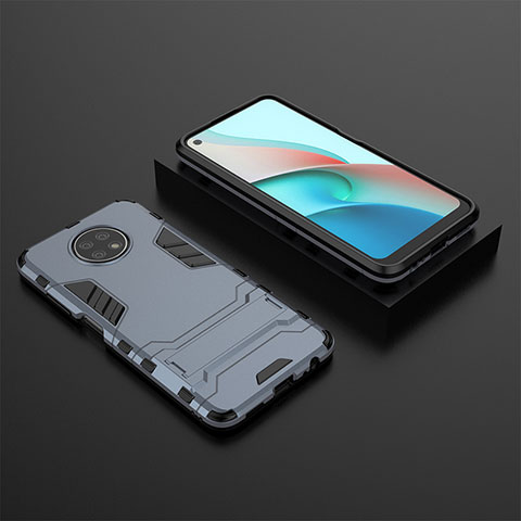 Custodia Silicone e Plastica Opaca Cover con Supporto per Xiaomi Redmi Note 9 5G Blu