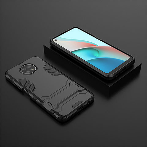 Custodia Silicone e Plastica Opaca Cover con Supporto per Xiaomi Redmi Note 9 5G Nero