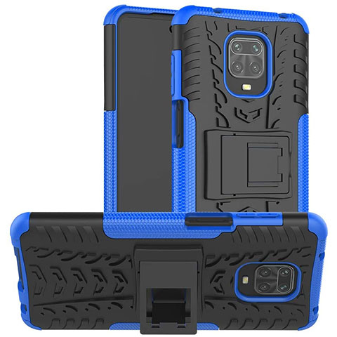 Custodia Silicone e Plastica Opaca Cover con Supporto per Xiaomi Redmi Note 9 Pro Max Blu