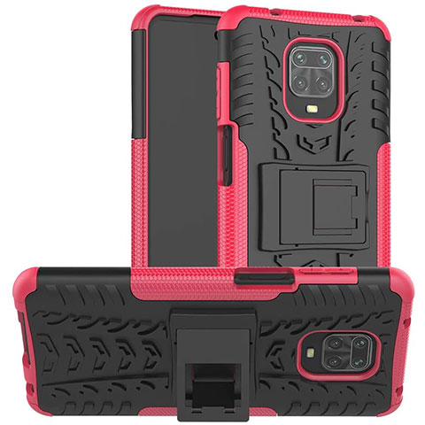 Custodia Silicone e Plastica Opaca Cover con Supporto per Xiaomi Redmi Note 9 Pro Max Rosa