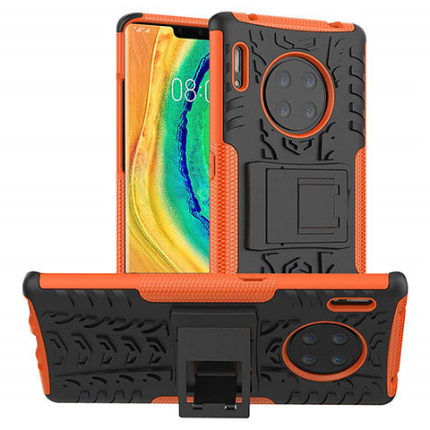 Custodia Silicone e Plastica Opaca Cover con Supporto R01 per Huawei Mate 30 Pro 5G Arancione