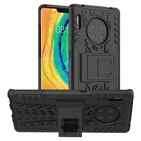 Custodia Silicone e Plastica Opaca Cover con Supporto R01 per Huawei Mate 30E Pro 5G Nero