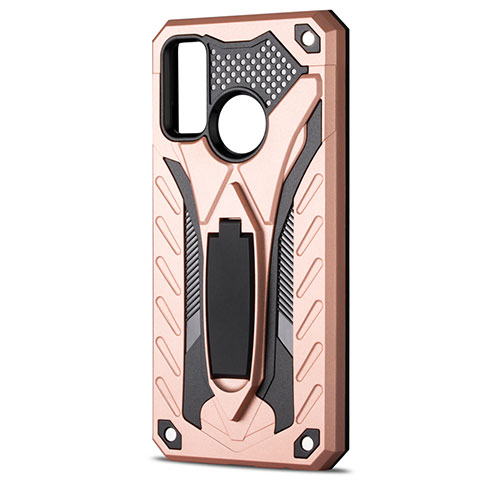 Custodia Silicone e Plastica Opaca Cover con Supporto R01 per Huawei Nova Lite 3 Plus Oro Rosa