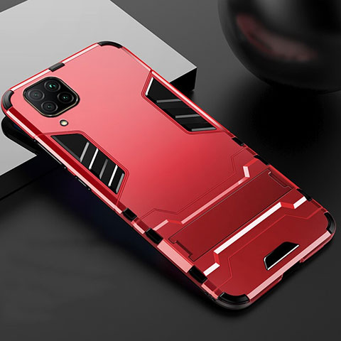 Custodia Silicone e Plastica Opaca Cover con Supporto R01 per Huawei P40 Lite Rosso