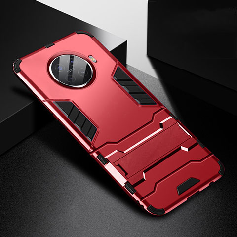 Custodia Silicone e Plastica Opaca Cover con Supporto R01 per Oppo Ace2 Rosso