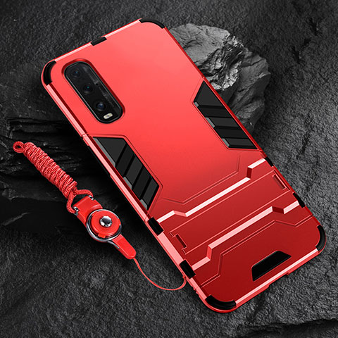 Custodia Silicone e Plastica Opaca Cover con Supporto R01 per Oppo Find X2 Rosso