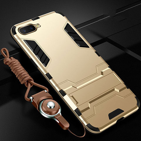 Custodia Silicone e Plastica Opaca Cover con Supporto R01 per Oppo R17 Neo Oro