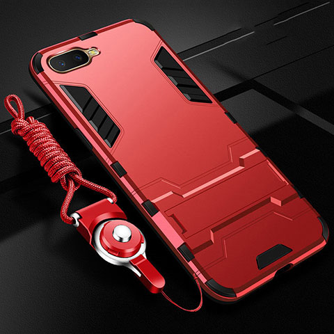 Custodia Silicone e Plastica Opaca Cover con Supporto R01 per Oppo RX17 Neo Rosso