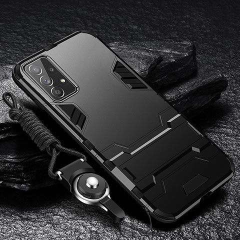 Custodia Silicone e Plastica Opaca Cover con Supporto R01 per Samsung Galaxy A32 4G Nero