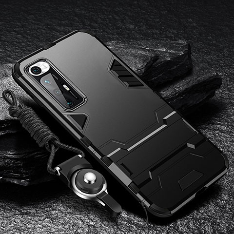 Custodia Silicone e Plastica Opaca Cover con Supporto R01 per Xiaomi Mi 10S 5G Nero