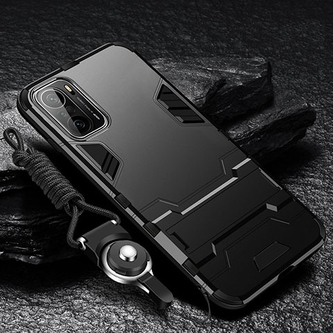 Custodia Silicone e Plastica Opaca Cover con Supporto R01 per Xiaomi Mi 11i 5G Nero