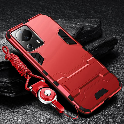 Custodia Silicone e Plastica Opaca Cover con Supporto R01 per Xiaomi Mi 13 Lite 5G Rosso