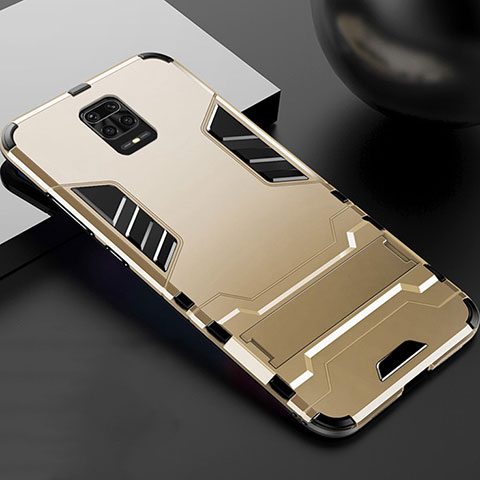 Custodia Silicone e Plastica Opaca Cover con Supporto R01 per Xiaomi Poco M2 Pro Oro