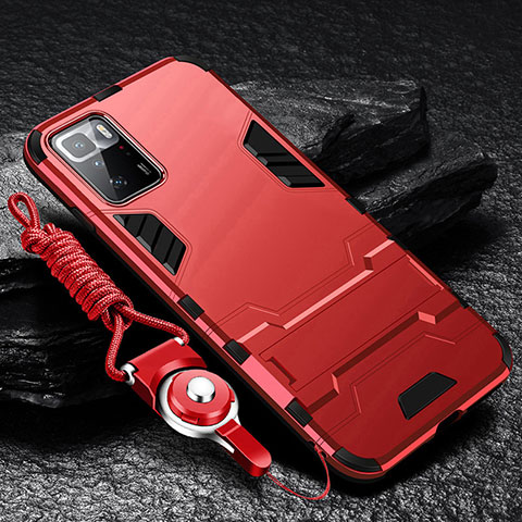 Custodia Silicone e Plastica Opaca Cover con Supporto R01 per Xiaomi Poco X3 GT 5G Rosso