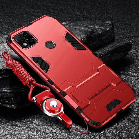 Custodia Silicone e Plastica Opaca Cover con Supporto R01 per Xiaomi Redmi 9 Activ Rosso