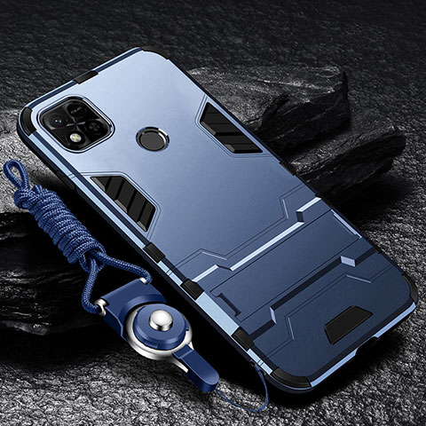 Custodia Silicone e Plastica Opaca Cover con Supporto R01 per Xiaomi Redmi 9C Blu