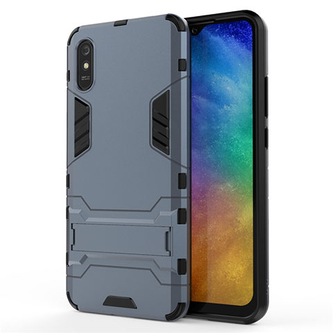 Custodia Silicone e Plastica Opaca Cover con Supporto R01 per Xiaomi Redmi 9i Blu