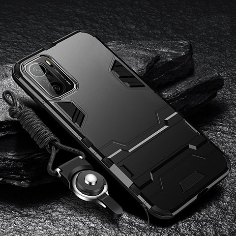 Custodia Silicone e Plastica Opaca Cover con Supporto R01 per Xiaomi Redmi K40 Pro 5G Nero