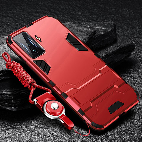 Custodia Silicone e Plastica Opaca Cover con Supporto R01 per Xiaomi Redmi K50 Gaming AMG F1 5G Rosso