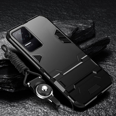 Custodia Silicone e Plastica Opaca Cover con Supporto R01 per Xiaomi Redmi K50 Pro 5G Nero