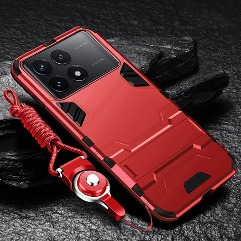 Custodia Silicone e Plastica Opaca Cover con Supporto R01 per Xiaomi Redmi K70 Pro 5G Rosso