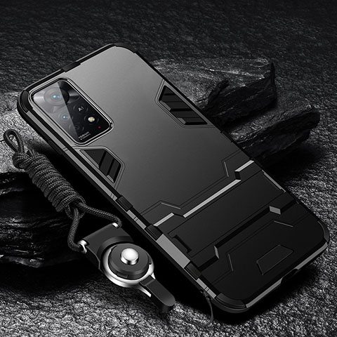 Custodia Silicone e Plastica Opaca Cover con Supporto R01 per Xiaomi Redmi Note 11E Pro 5G Nero