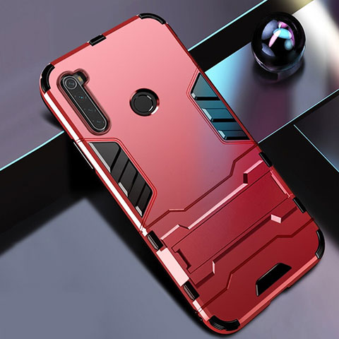 Custodia Silicone e Plastica Opaca Cover con Supporto R01 per Xiaomi Redmi Note 8 Rosso