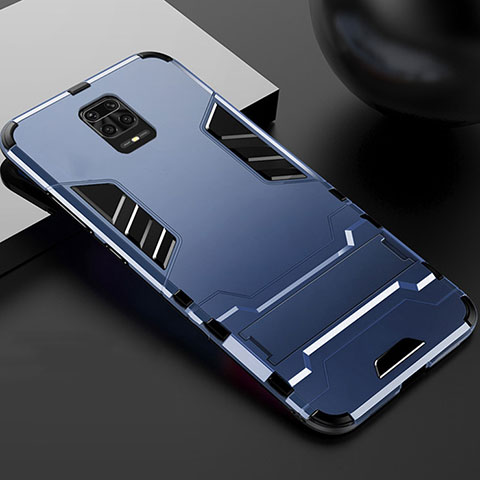 Custodia Silicone e Plastica Opaca Cover con Supporto R01 per Xiaomi Redmi Note 9 Pro Max Blu