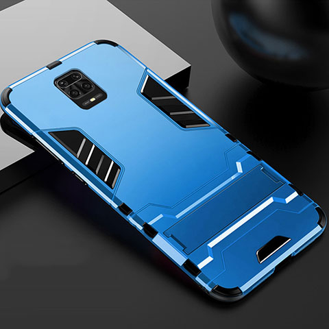 Custodia Silicone e Plastica Opaca Cover con Supporto R01 per Xiaomi Redmi Note 9S Cielo Blu