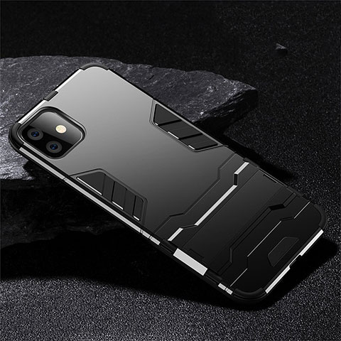 Custodia Silicone e Plastica Opaca Cover con Supporto R02 per Apple iPhone 11 Nero