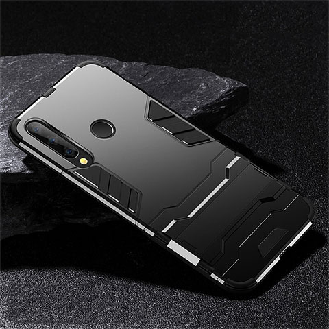 Custodia Silicone e Plastica Opaca Cover con Supporto R02 per Huawei Honor 10i Nero