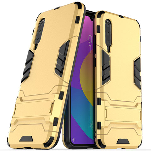 Custodia Silicone e Plastica Opaca Cover con Supporto R02 per Xiaomi Mi A3 Oro