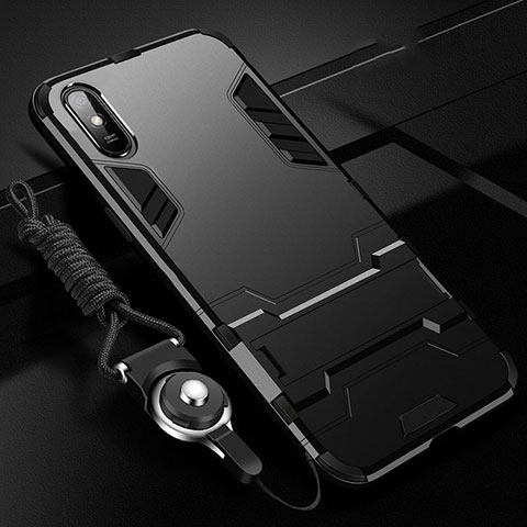 Custodia Silicone e Plastica Opaca Cover con Supporto R02 per Xiaomi Redmi 9A Nero