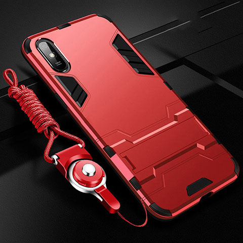 Custodia Silicone e Plastica Opaca Cover con Supporto R02 per Xiaomi Redmi 9A Rosso