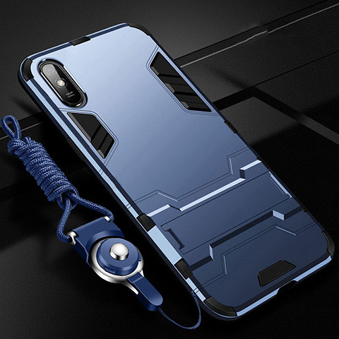 Custodia Silicone e Plastica Opaca Cover con Supporto R02 per Xiaomi Redmi 9AT Blu