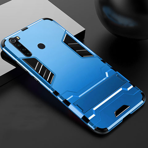 Custodia Silicone e Plastica Opaca Cover con Supporto R02 per Xiaomi Redmi Note 8 Cielo Blu