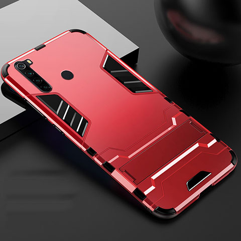 Custodia Silicone e Plastica Opaca Cover con Supporto R02 per Xiaomi Redmi Note 8 Rosso