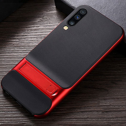 Custodia Silicone e Plastica Opaca Cover con Supporto R03 per Samsung Galaxy A70 Rosso