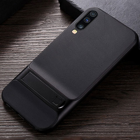 Custodia Silicone e Plastica Opaca Cover con Supporto R03 per Samsung Galaxy A90 5G Nero